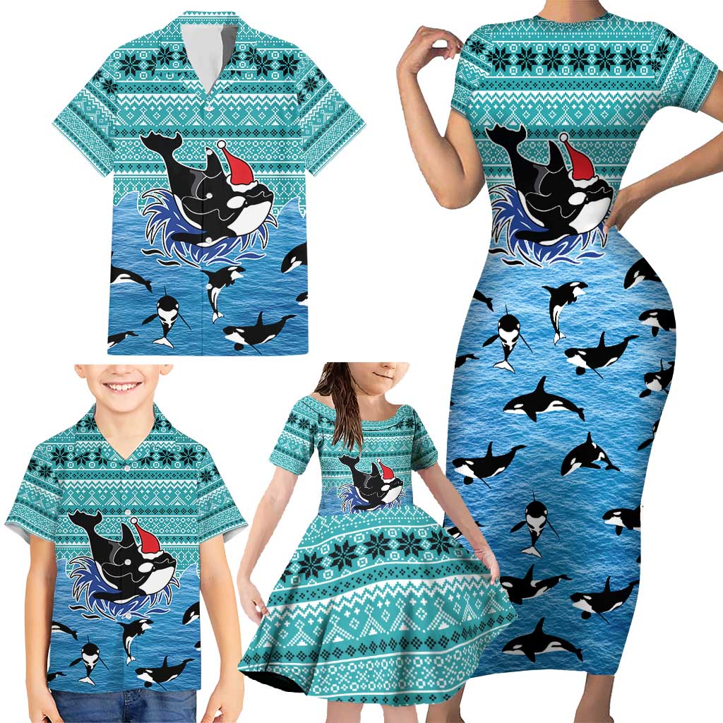 Love Oracle Whale Christmas Family Matching Short Sleeve Bodycon Dress and Hawaiian Shirt Xmas Holiday Patterns - Wonder Print Shop