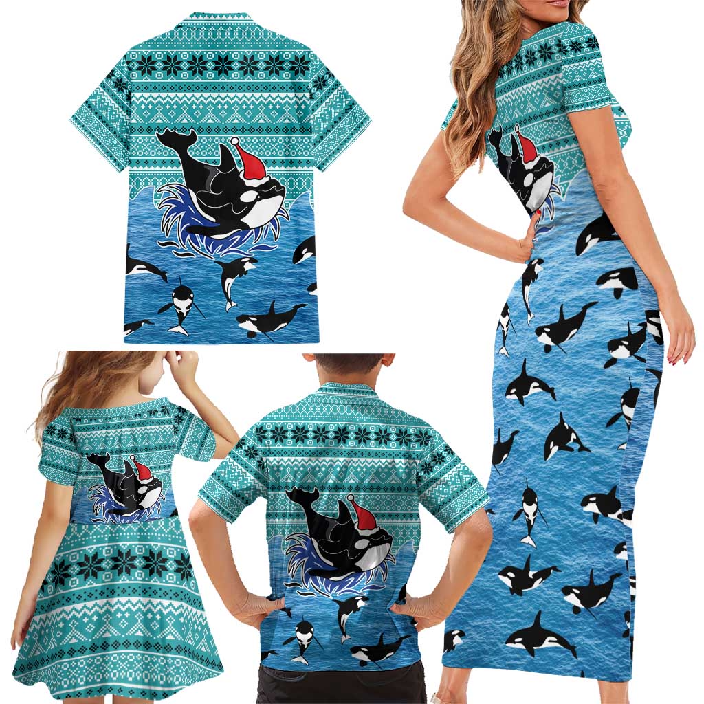 Love Oracle Whale Christmas Family Matching Short Sleeve Bodycon Dress and Hawaiian Shirt Xmas Holiday Patterns - Wonder Print Shop