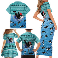 Love Oracle Whale Christmas Family Matching Short Sleeve Bodycon Dress and Hawaiian Shirt Xmas Holiday Patterns - Wonder Print Shop