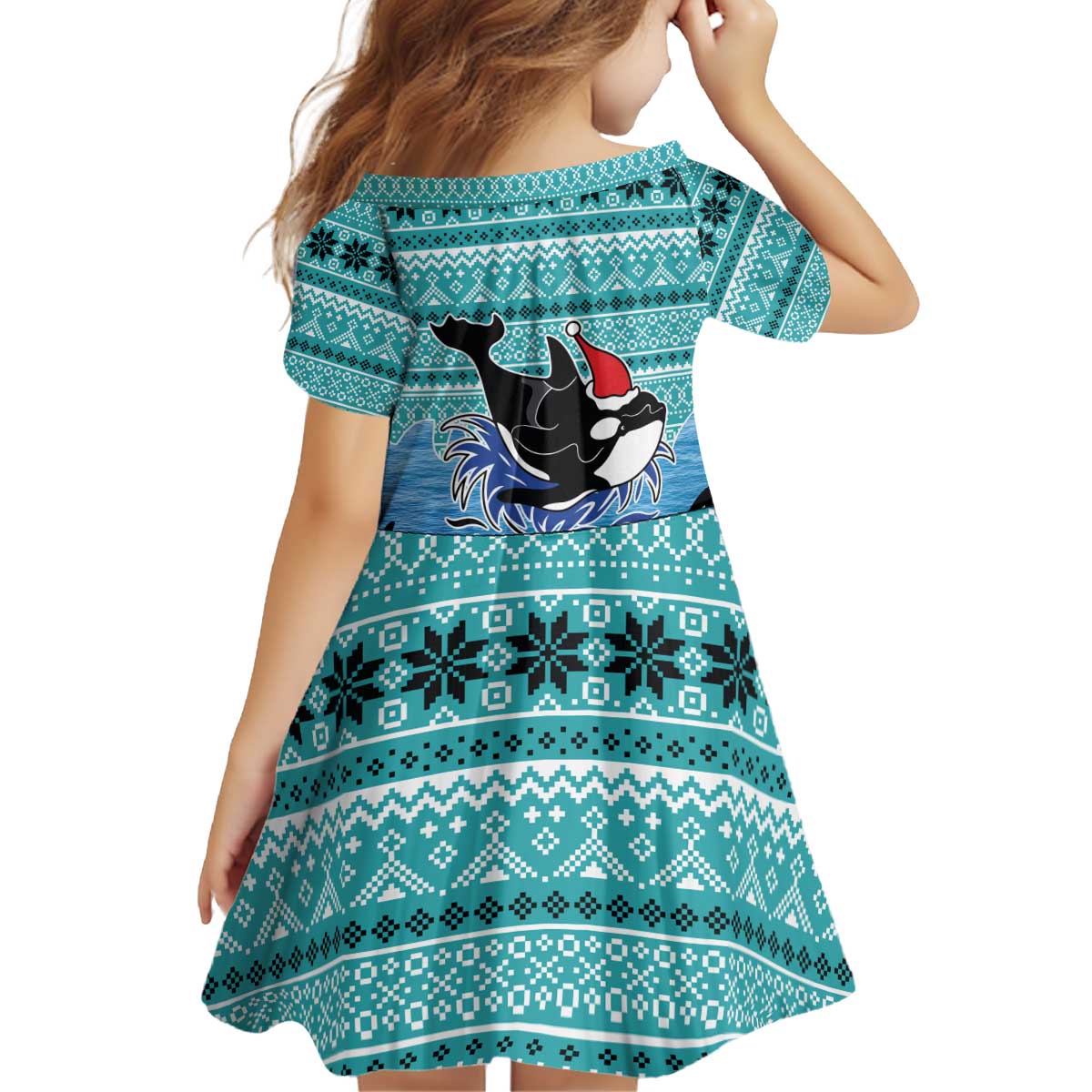 Love Oracle Whale Christmas Kid Short Sleeve Dress Xmas Holiday Patterns - Wonder Print Shop