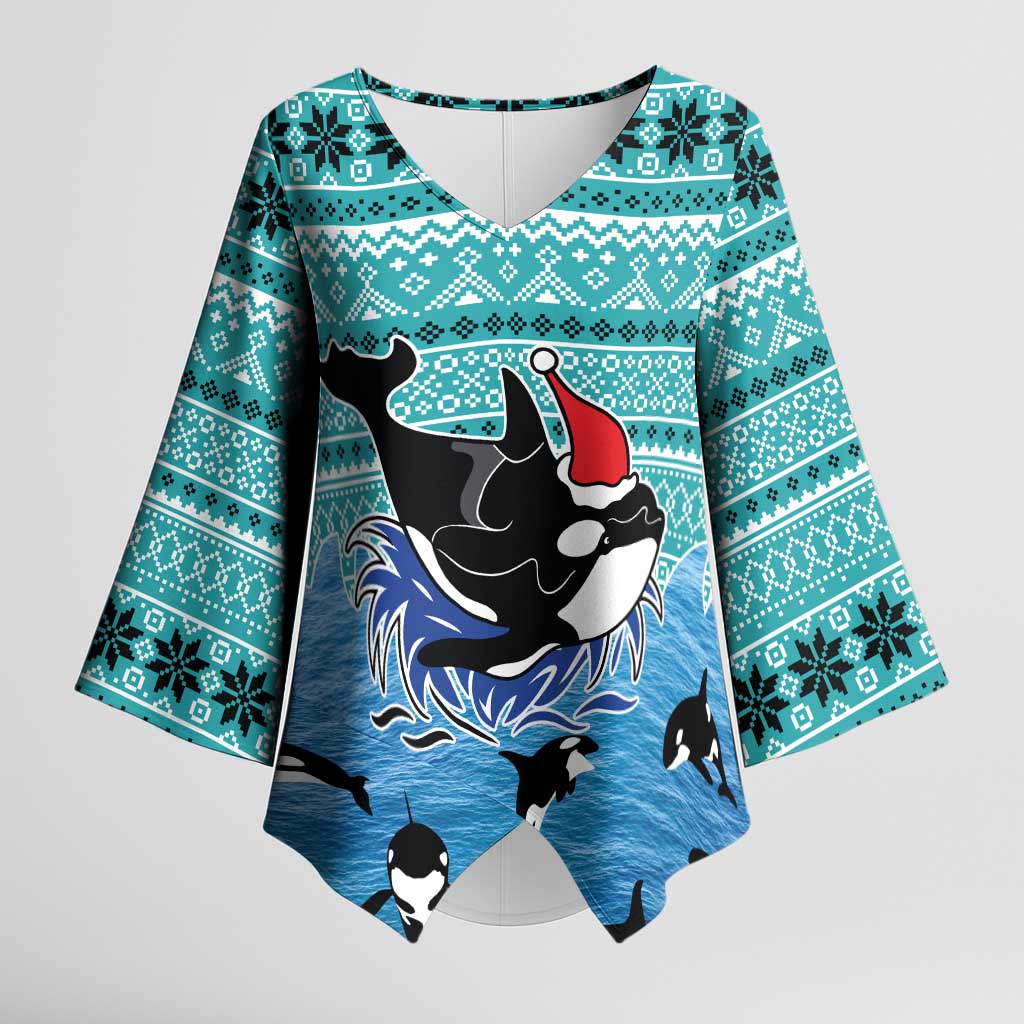 Love Oracle Whale Christmas Kimono Sleeve Blouse Xmas Holiday Patterns - Wonder Print Shop