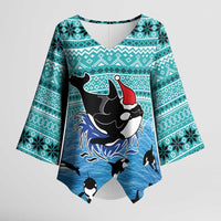 Love Oracle Whale Christmas Kimono Sleeve Blouse Xmas Holiday Patterns - Wonder Print Shop