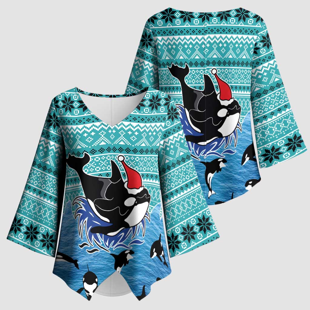 Love Oracle Whale Christmas Kimono Sleeve Blouse Xmas Holiday Patterns - Wonder Print Shop