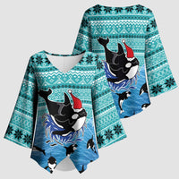 Love Oracle Whale Christmas Kimono Sleeve Blouse Xmas Holiday Patterns - Wonder Print Shop
