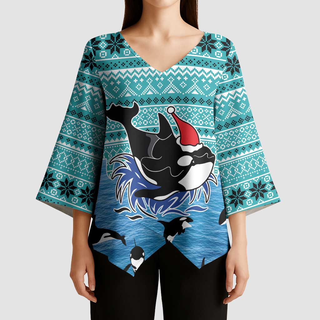 Love Oracle Whale Christmas Kimono Sleeve Blouse Xmas Holiday Patterns - Wonder Print Shop