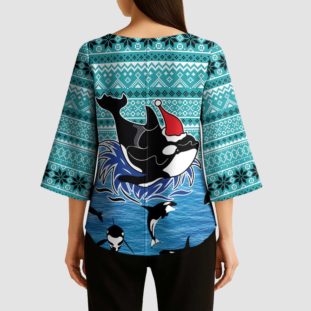 Love Oracle Whale Christmas Kimono Sleeve Blouse Xmas Holiday Patterns - Wonder Print Shop