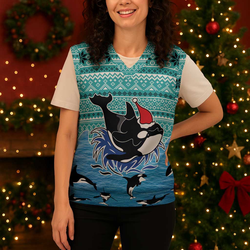 Love Oracle Whale Christmas Knitted V-Neck Vest Xmas Holiday Patterns - Wonder Print Shop