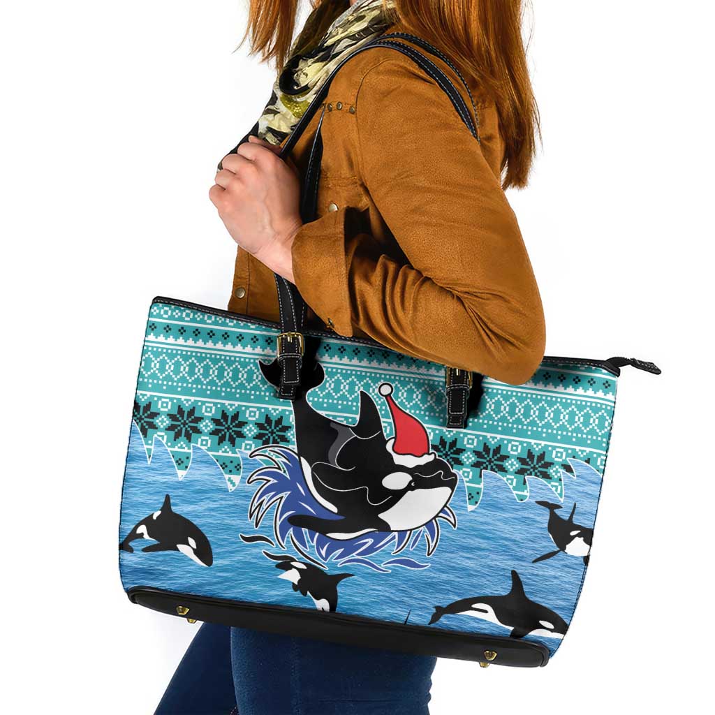 Love Oracle Whale Christmas Leather Tote Bag Xmas Holiday Patterns - Wonder Print Shop