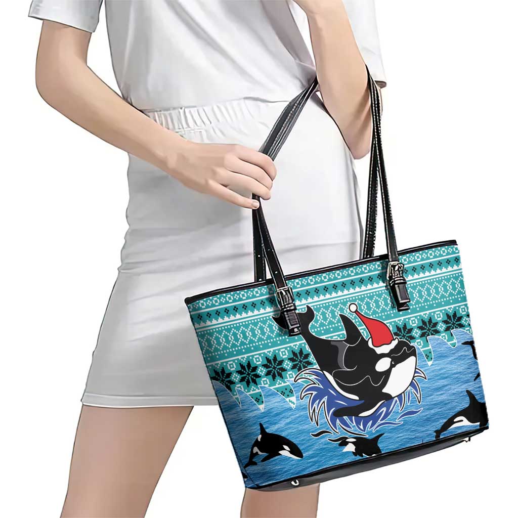 Love Oracle Whale Christmas Leather Tote Bag Xmas Holiday Patterns - Wonder Print Shop