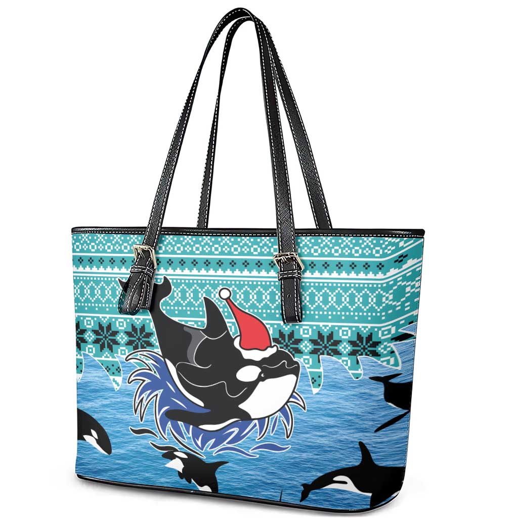 Love Oracle Whale Christmas Leather Tote Bag Xmas Holiday Patterns - Wonder Print Shop