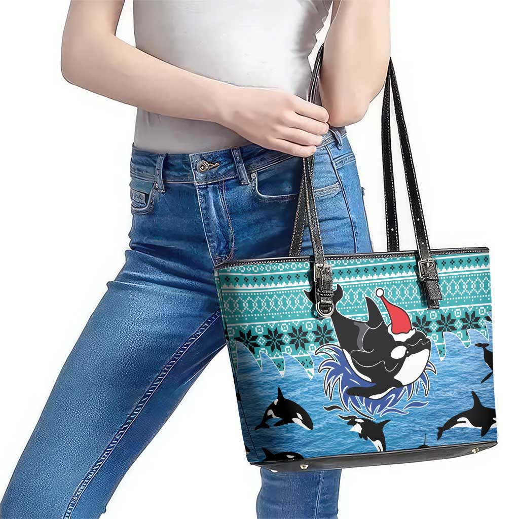 Love Oracle Whale Christmas Leather Tote Bag Xmas Holiday Patterns - Wonder Print Shop