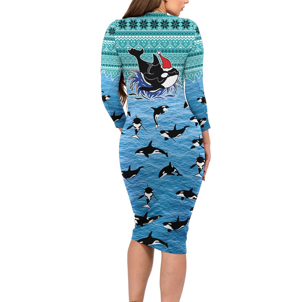 Love Oracle Whale Christmas Long Sleeve Bodycon Dress Xmas Holiday Patterns - Wonder Print Shop