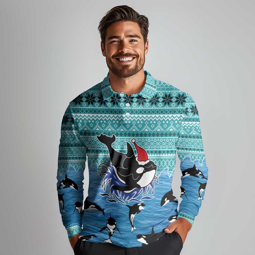 Love Oracle Whale Christmas Long Sleeve Polo Shirt Xmas Holiday Patterns - Wonder Print Shop