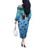 Love Oracle Whale Christmas Off The Shoulder Long Sleeve Dress Xmas Holiday Patterns - Wonder Print Shop