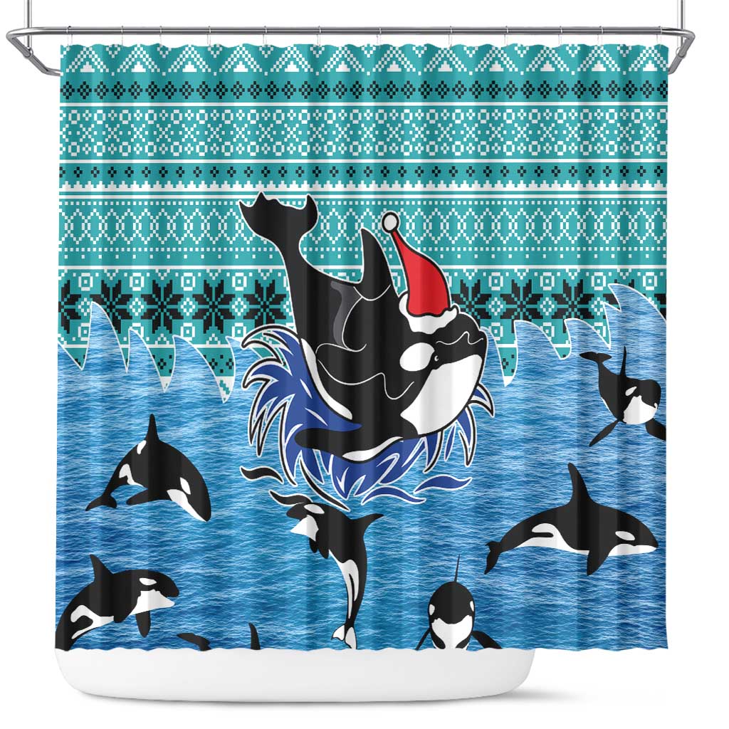Love Oracle Whale Christmas Shower Curtain Xmas Holiday Patterns - Wonder Print Shop