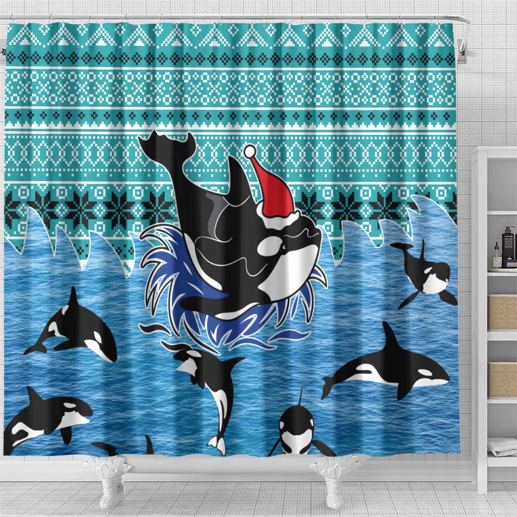 Love Oracle Whale Christmas Shower Curtain Xmas Holiday Patterns - Wonder Print Shop