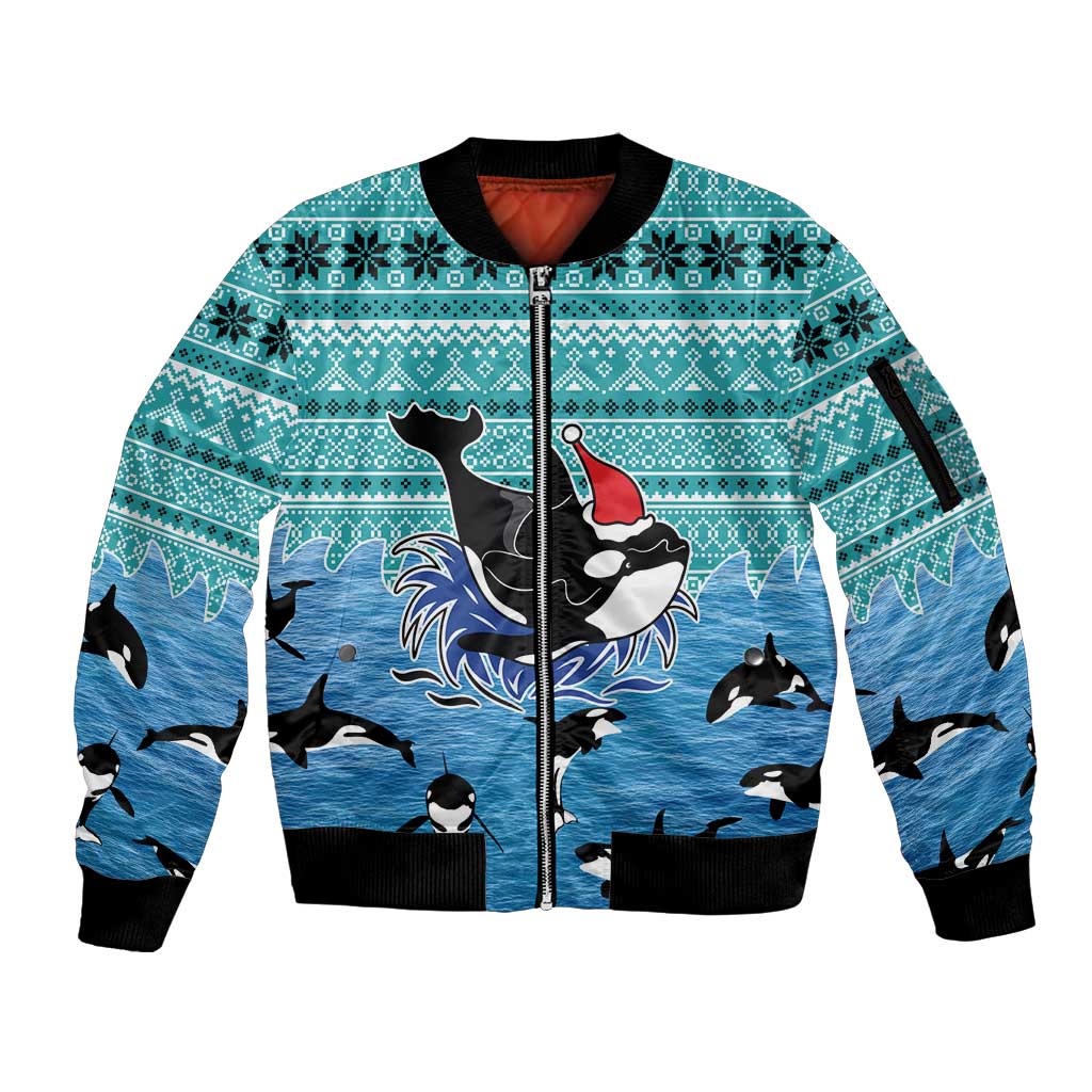 Love Oracle Whale Christmas Sleeve Zip Bomber Jacket Xmas Holiday Patterns - Wonder Print Shop