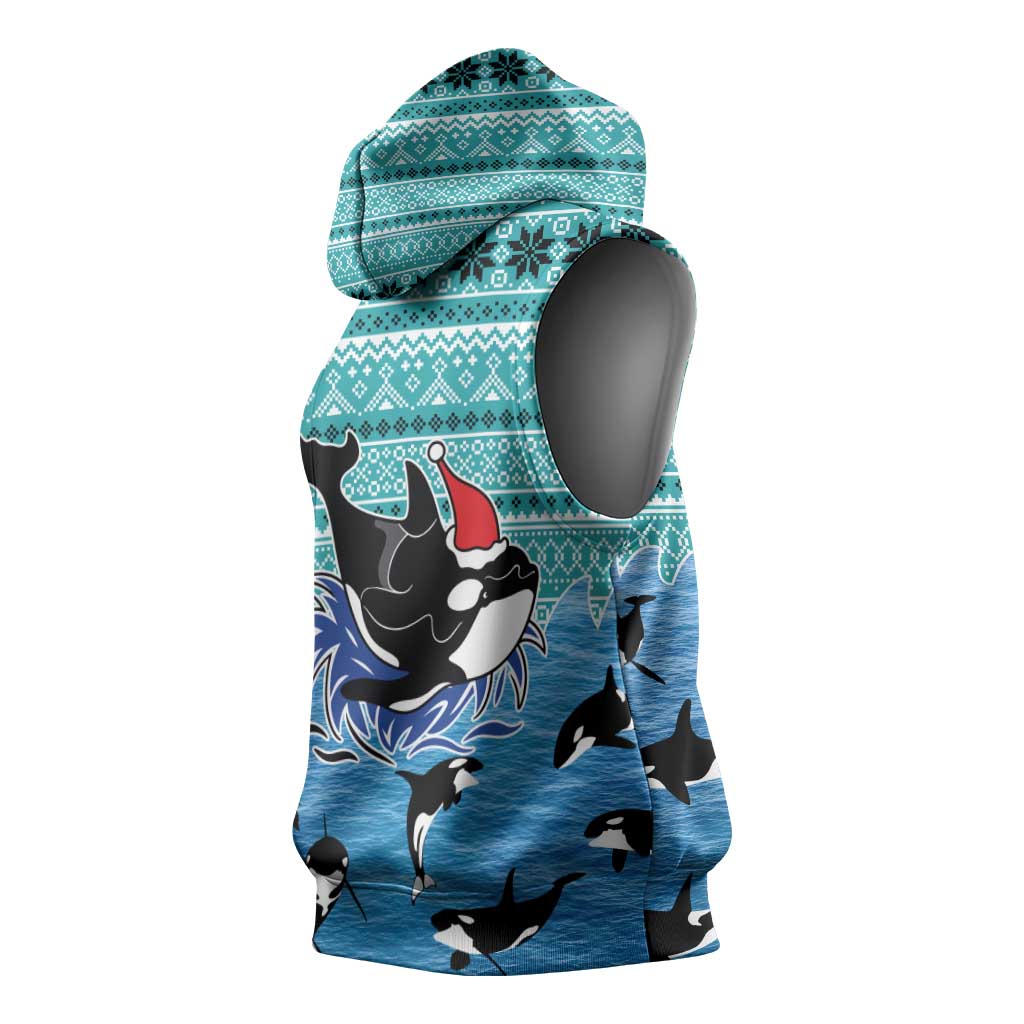 Love Oracle Whale Christmas Sleeveless Hoodie Xmas Holiday Patterns - Wonder Print Shop