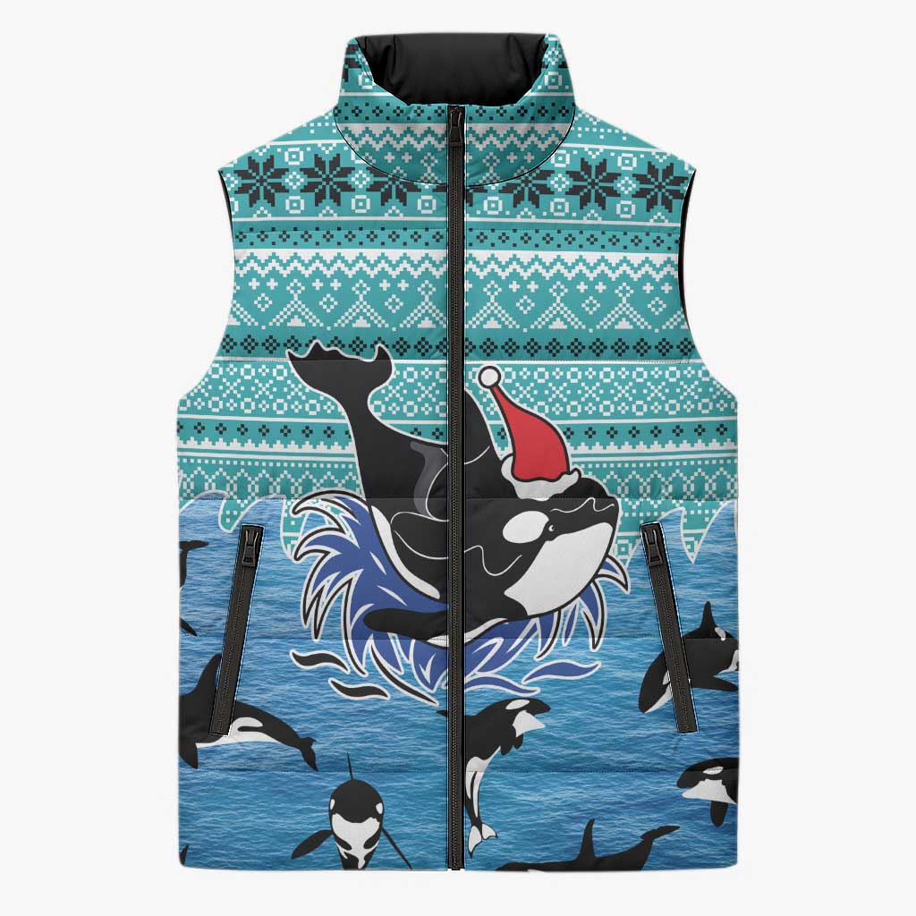 Love Oracle Whale Christmas Sleeveless Puffer Jacket Xmas Holiday Patterns - Wonder Print Shop