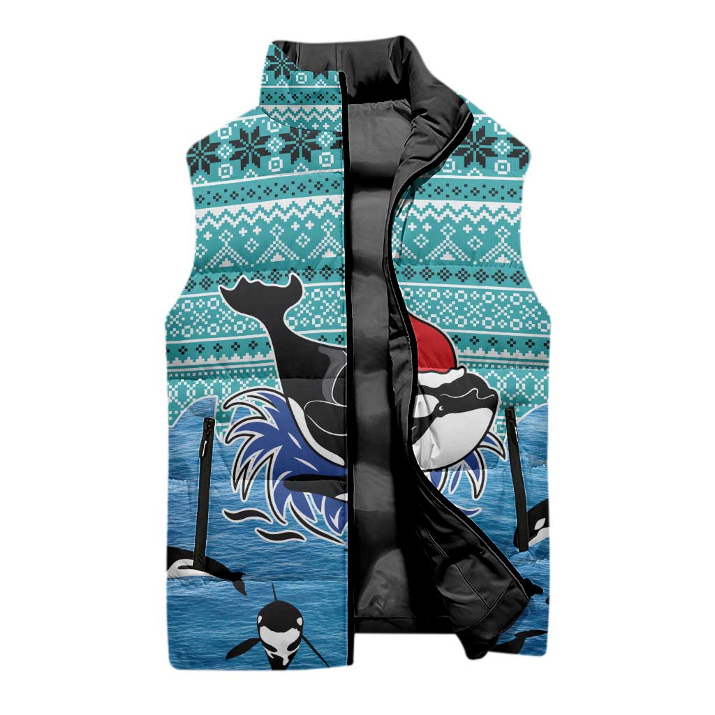 Love Oracle Whale Christmas Sleeveless Puffer Jacket Xmas Holiday Patterns - Wonder Print Shop
