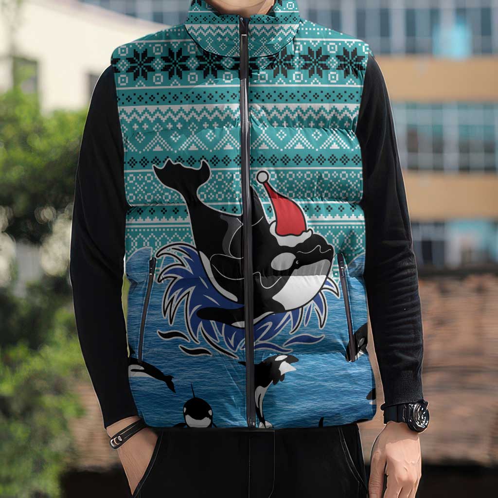Love Oracle Whale Christmas Sleeveless Puffer Jacket Xmas Holiday Patterns - Wonder Print Shop