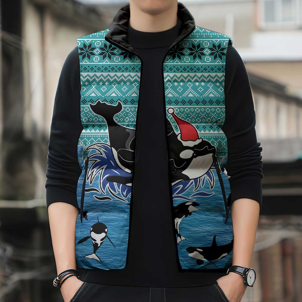 Love Oracle Whale Christmas Sleeveless Puffer Jacket Xmas Holiday Patterns - Wonder Print Shop