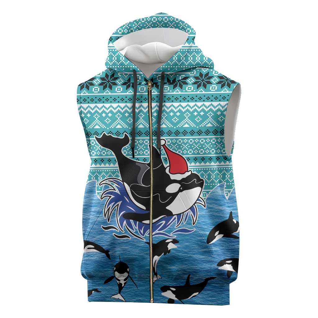 Love Oracle Whale Christmas Sleeveless Zip Hoodie Xmas Holiday Patterns - Wonder Print Shop