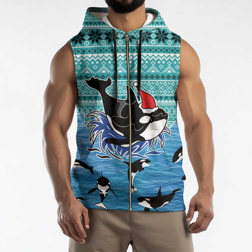 Love Oracle Whale Christmas Sleeveless Zip Hoodie Xmas Holiday Patterns - Wonder Print Shop