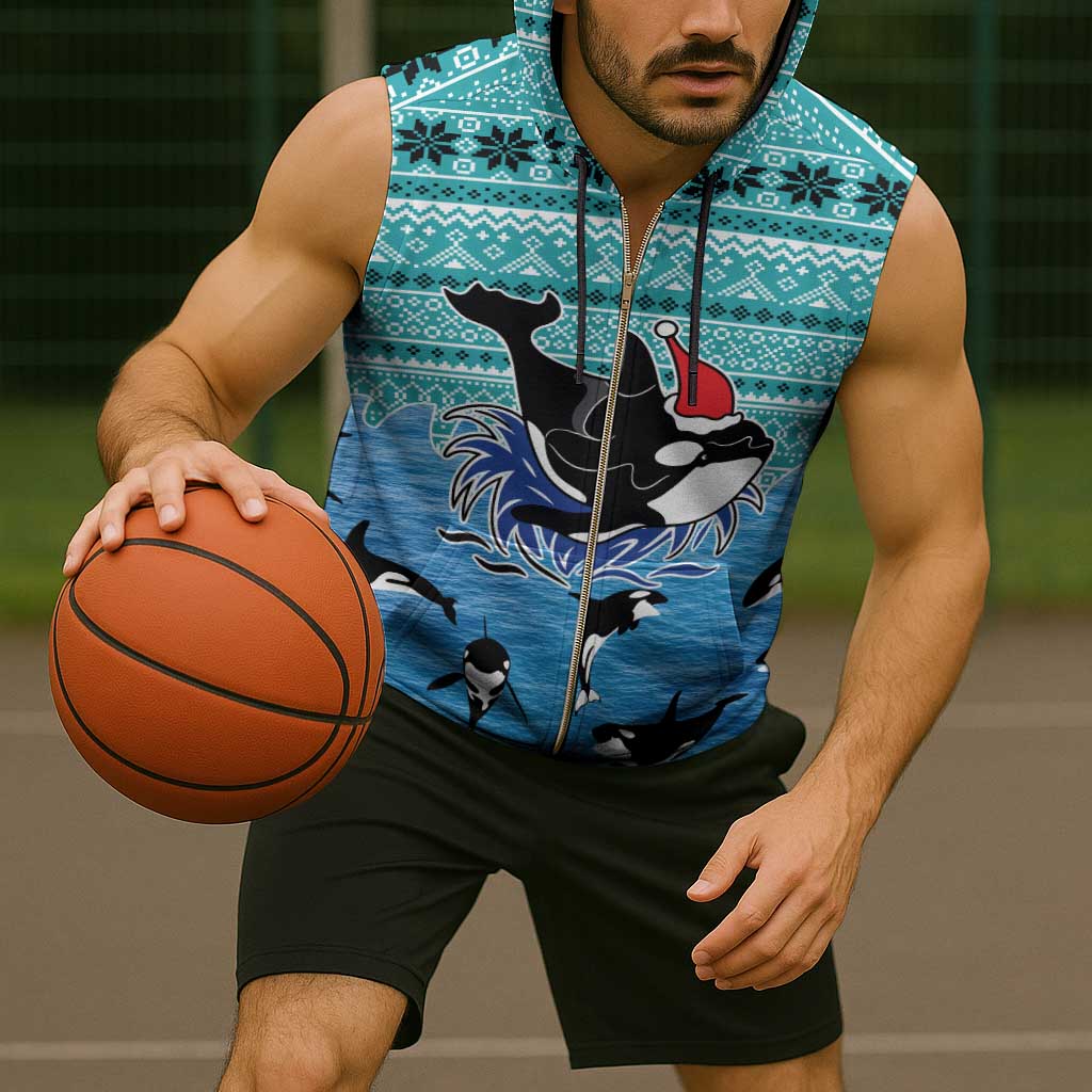 Love Oracle Whale Christmas Sleeveless Zip Hoodie Xmas Holiday Patterns - Wonder Print Shop