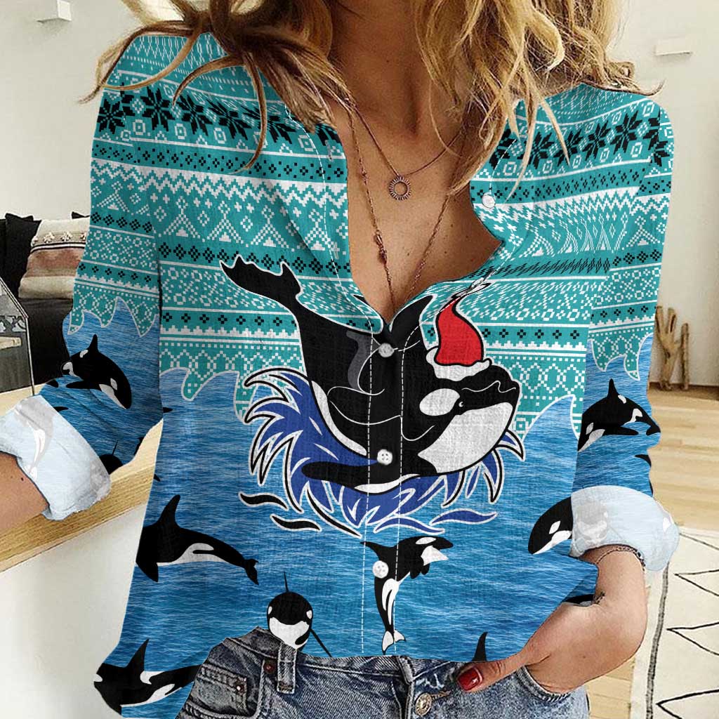 Love Oracle Whale Christmas Women Casual Shirt Xmas Holiday Patterns - Wonder Print Shop