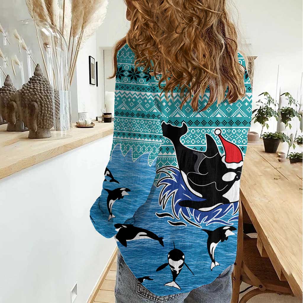 Love Oracle Whale Christmas Women Casual Shirt Xmas Holiday Patterns - Wonder Print Shop