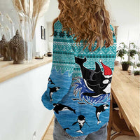 Love Oracle Whale Christmas Women Casual Shirt Xmas Holiday Patterns - Wonder Print Shop