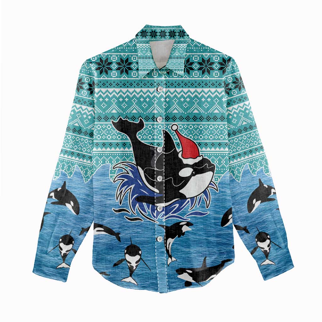 Love Oracle Whale Christmas Women Casual Shirt Xmas Holiday Patterns - Wonder Print Shop