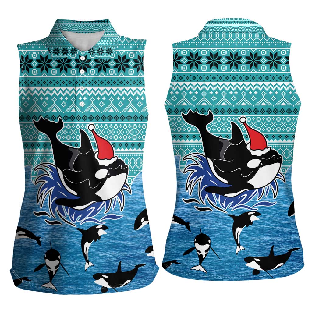 Love Oracle Whale Christmas Women Sleeveless Polo Shirt Xmas Holiday Patterns - Wonder Print Shop