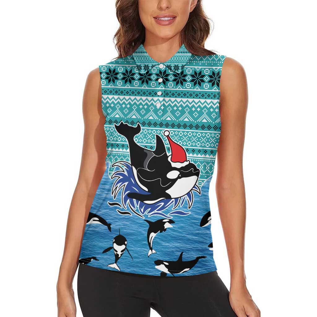 Love Oracle Whale Christmas Women Sleeveless Polo Shirt Xmas Holiday Patterns - Wonder Print Shop