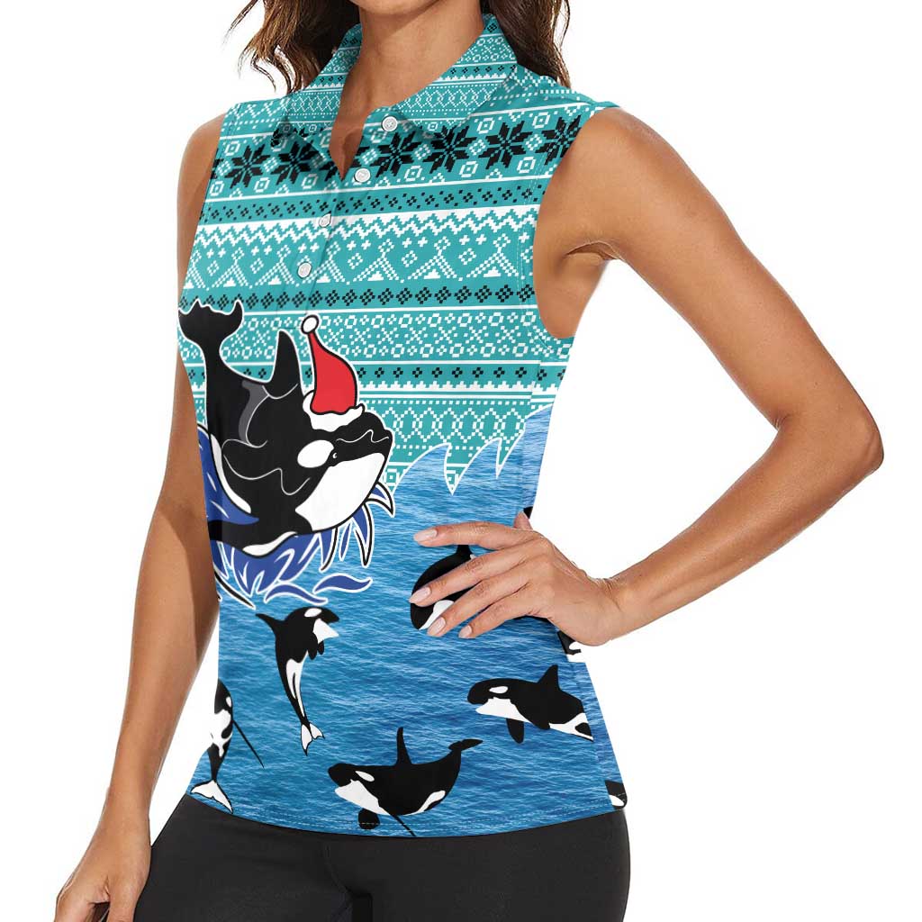 Love Oracle Whale Christmas Women Sleeveless Polo Shirt Xmas Holiday Patterns - Wonder Print Shop