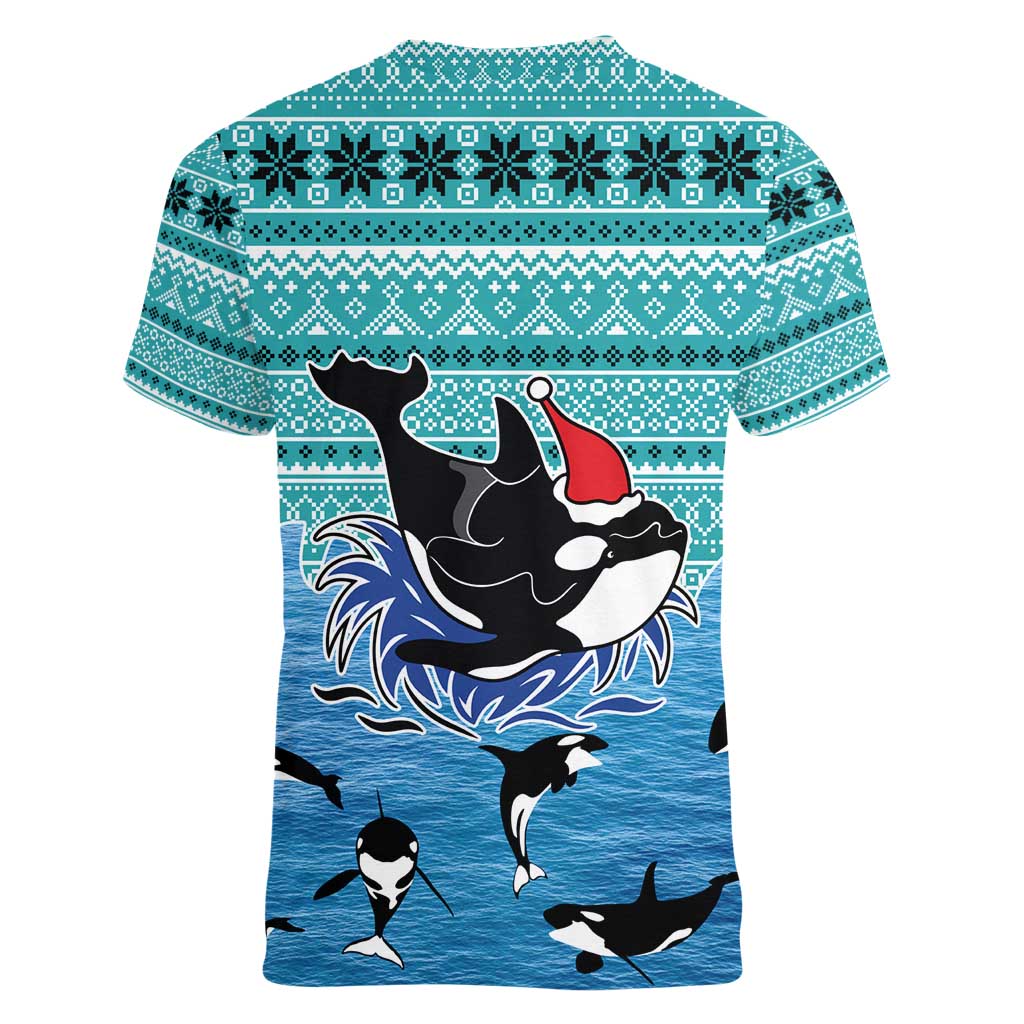 Love Oracle Whale Christmas Women V-Neck T-Shirt Xmas Holiday Patterns - Wonder Print Shop