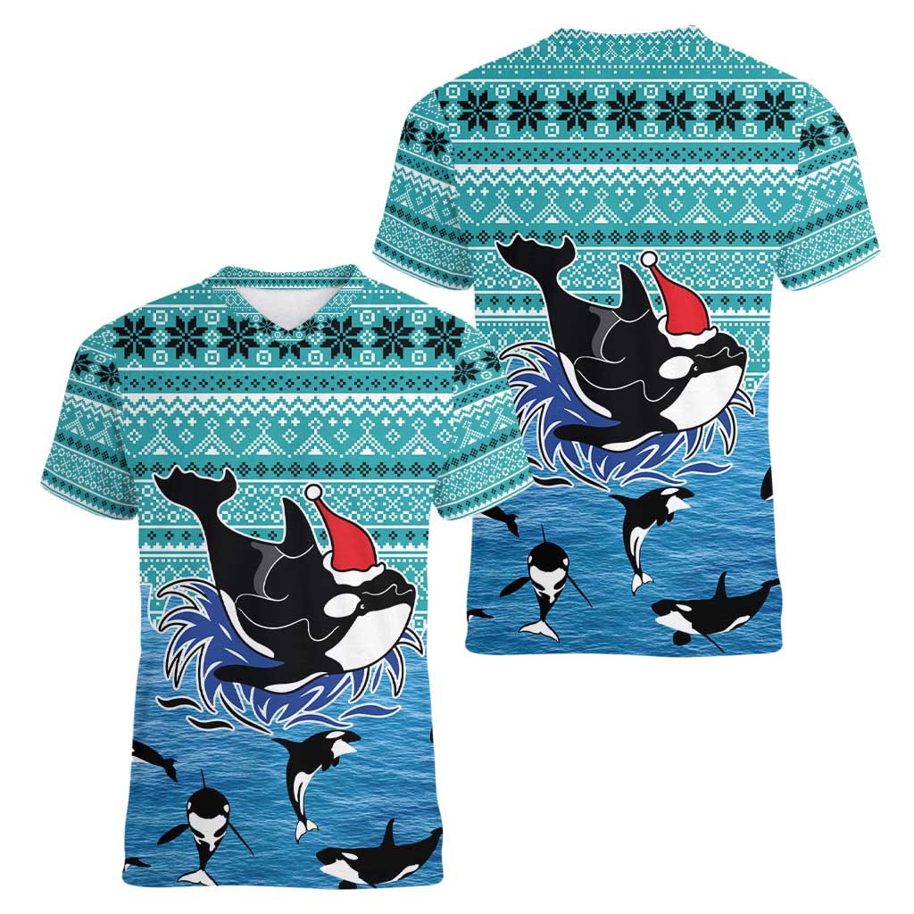 Love Oracle Whale Christmas Women V-Neck T-Shirt Xmas Holiday Patterns - Wonder Print Shop