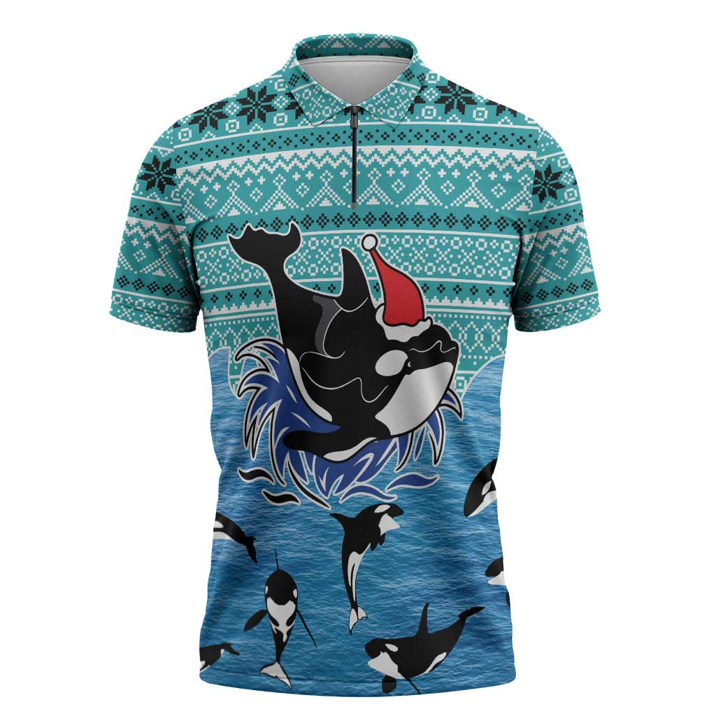 Love Oracle Whale Christmas Zipper Polo Shirt Xmas Holiday Patterns - Wonder Print Shop