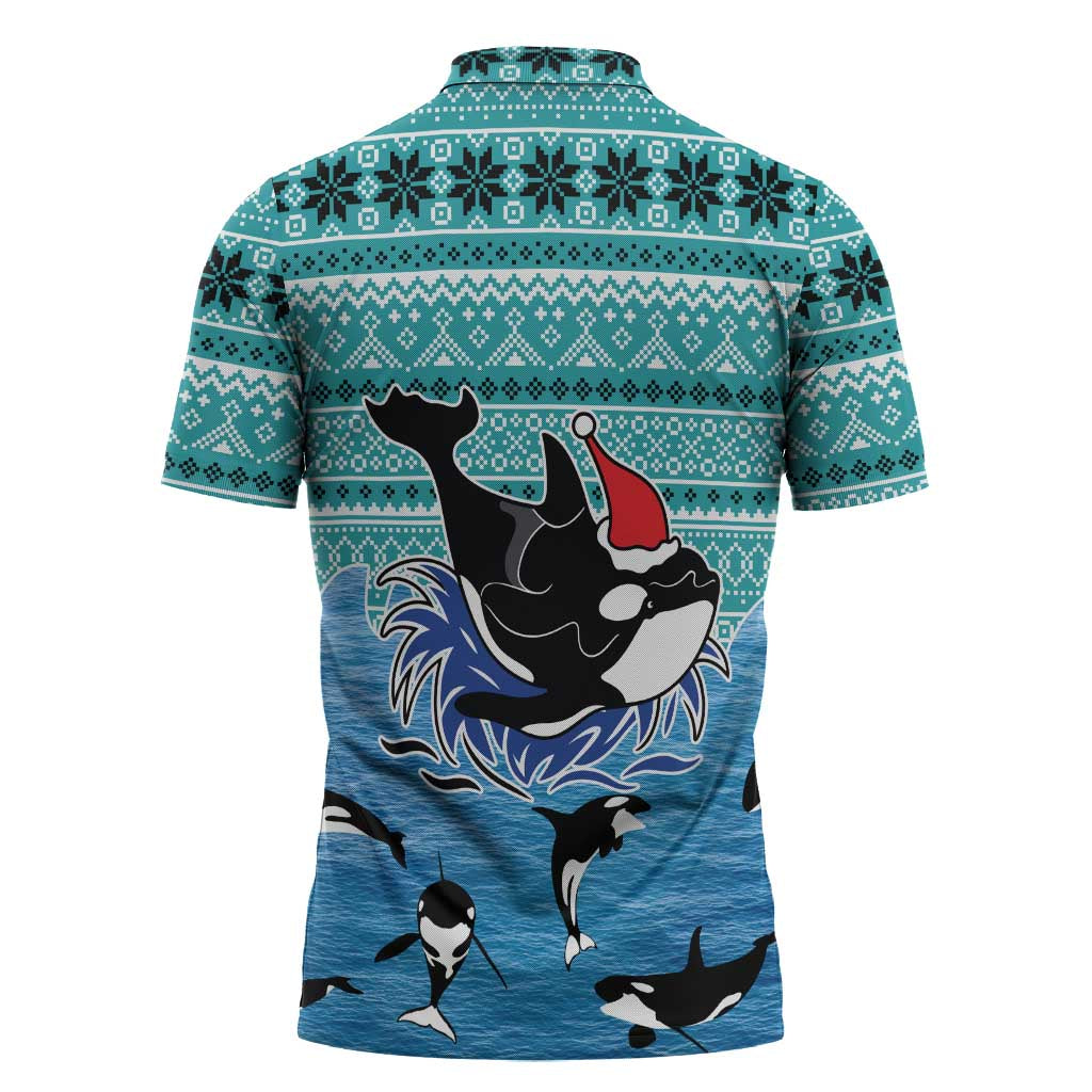 Love Oracle Whale Christmas Zipper Polo Shirt Xmas Holiday Patterns - Wonder Print Shop