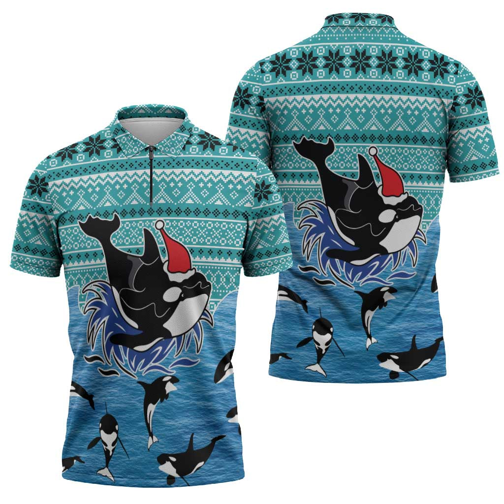 Love Oracle Whale Christmas Zipper Polo Shirt Xmas Holiday Patterns - Wonder Print Shop