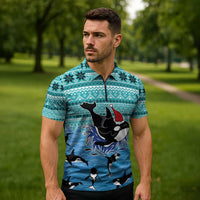 Love Oracle Whale Christmas Zipper Polo Shirt Xmas Holiday Patterns - Wonder Print Shop