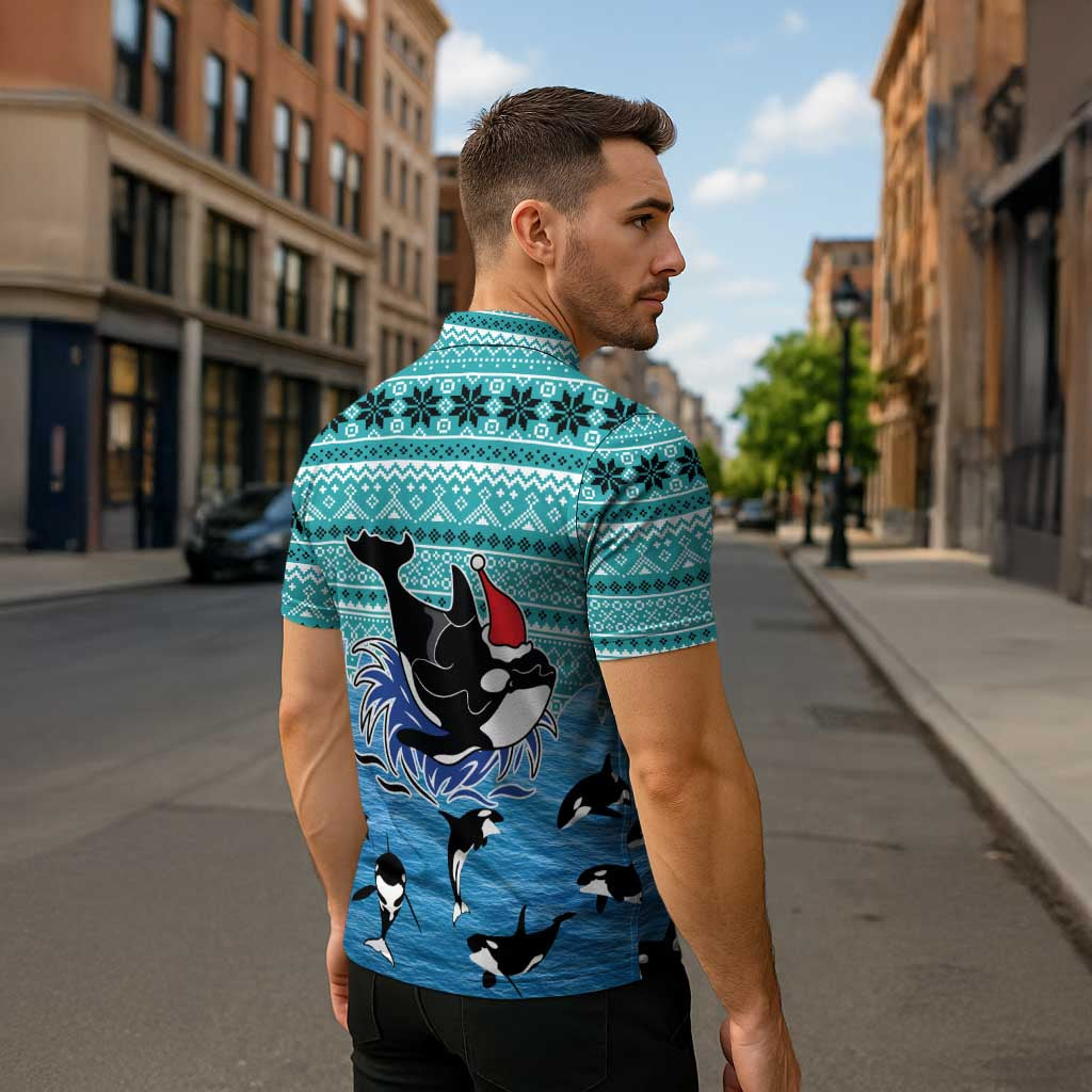 Love Oracle Whale Christmas Zipper Polo Shirt Xmas Holiday Patterns - Wonder Print Shop