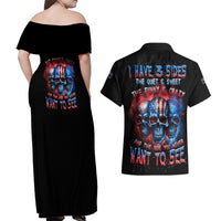 I Have 3 Sides 3 Skulls Couples Matching Off Shoulder Maxi Dress and Hawaiian Shirt - Wonder Print Shop