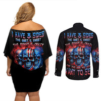 I Have 3 Sides 3 Skulls Couples Matching Off Shoulder Short Dress and Long Sleeve Button Shirt - Wonder Print Shop