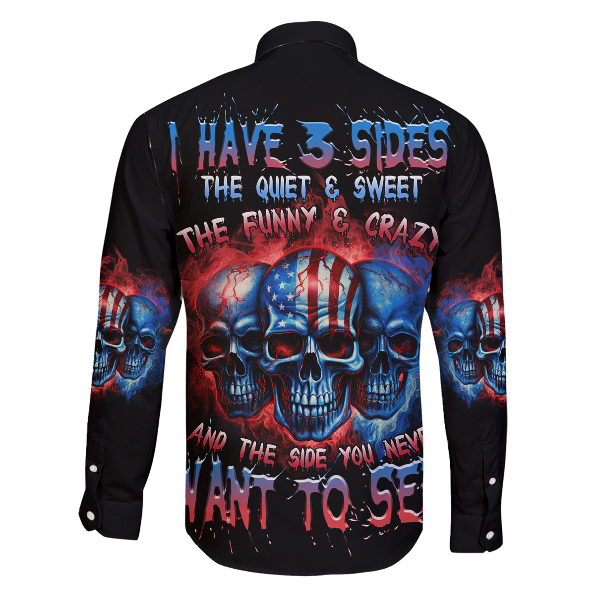 I Have 3 Sides 3 Skulls Family Matching Off Shoulder Long Sleeve Dress and Hawaiian Shirt - Wonder Print Shop