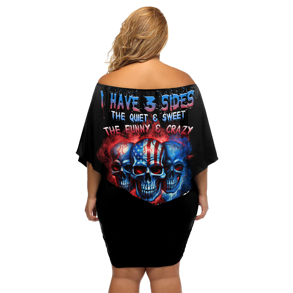 I Have 3 Sides 3 Skulls Family Matching Off Shoulder Short Dress and Hawaiian Shirt - Wonder Print Shop