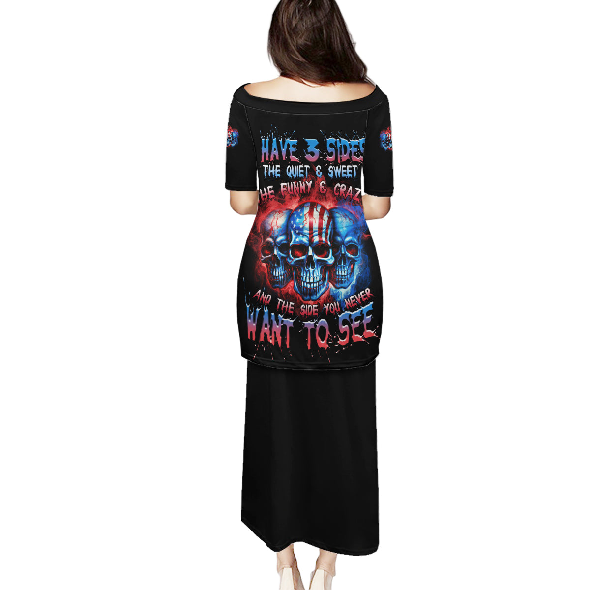 I Have 3 Sides 3 Skulls Family Matching Puletasi Dress and Hawaiian Shirt - Wonder Print Shop