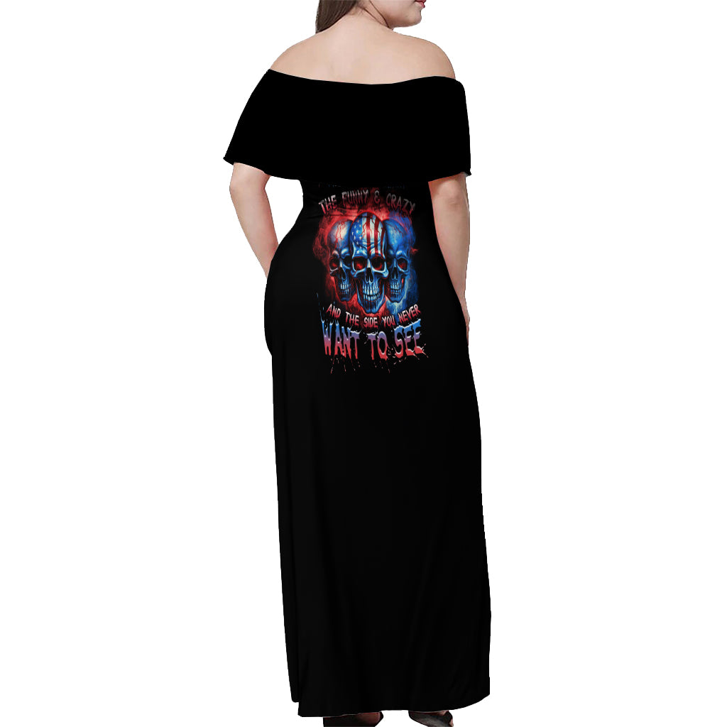 I Have 3 Sides 3 Skulls Off Shoulder Maxi Dress - Wonder Print Shop