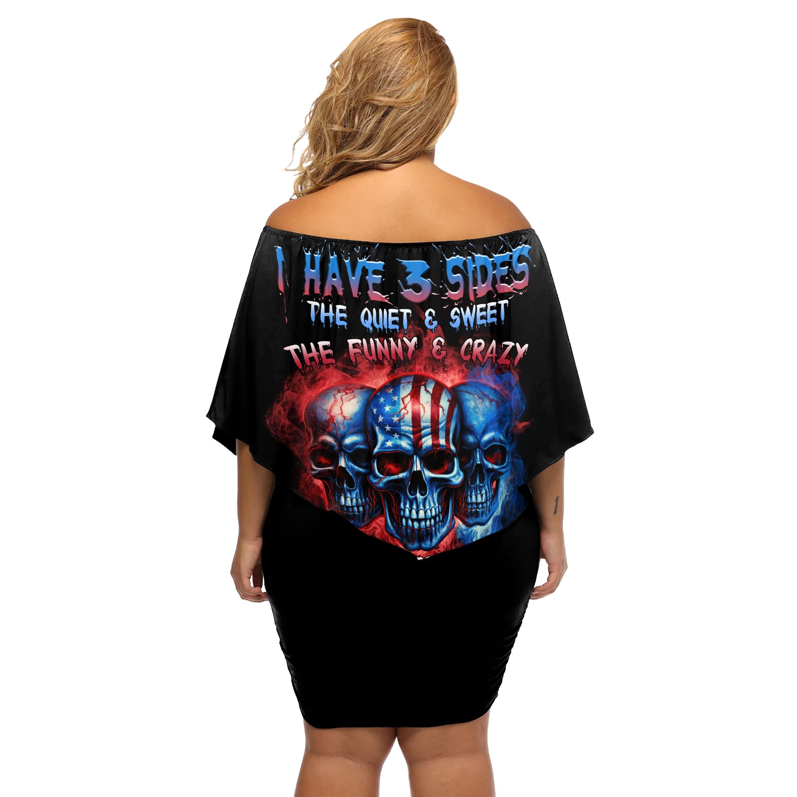 I Have 3 Sides 3 Skulls Off Shoulder Short Dress - Wonder Print Shop